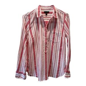 J Crew LS Red/White Popover